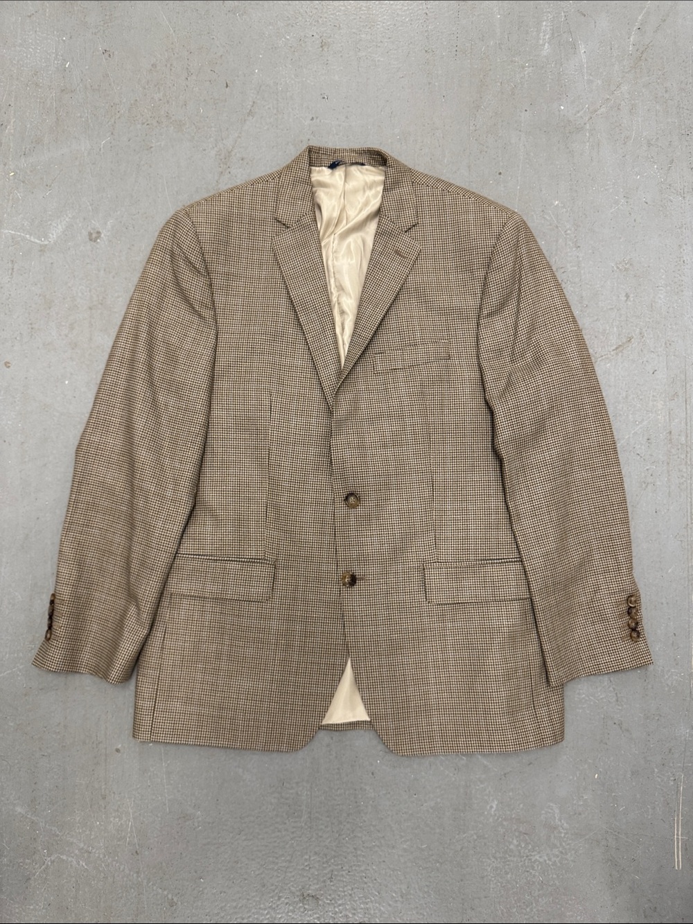 Ralph Lauren Blue Label Brown & Blue Houndstooth Silk Blend Sport Coat 40R